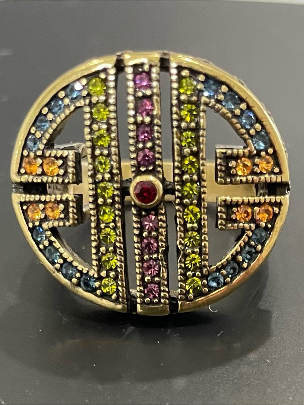 Heidi Daus "Asian Artistry" Graphic Crystal Statement Cocktail Ring Size 9.75